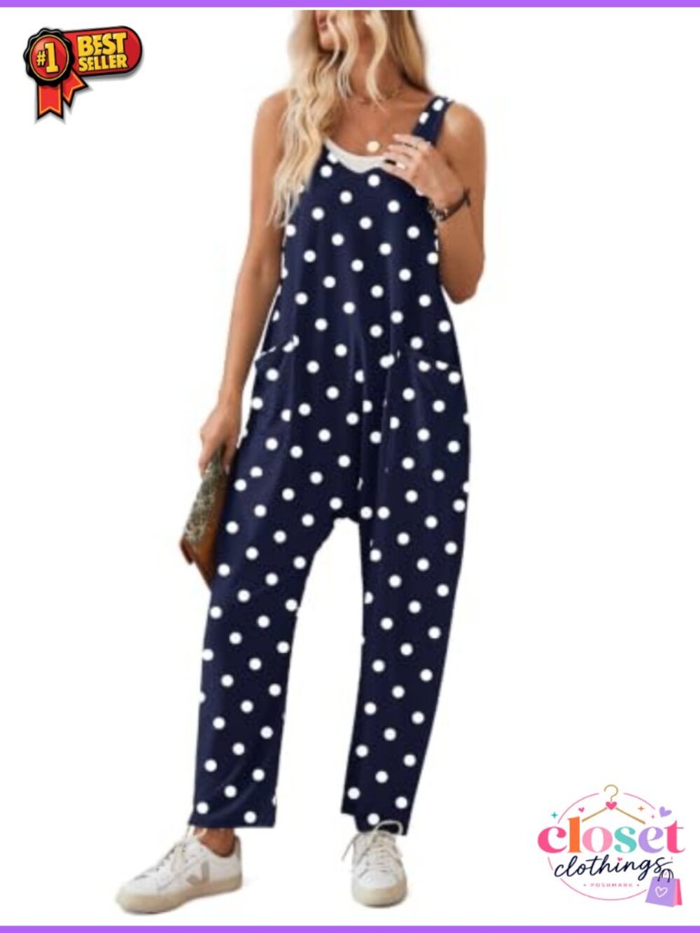 Women's Baggy Overalls Jumpsuit Loose Fit Sleeveless V-Neck Casual Romper - Picture 4 of 5